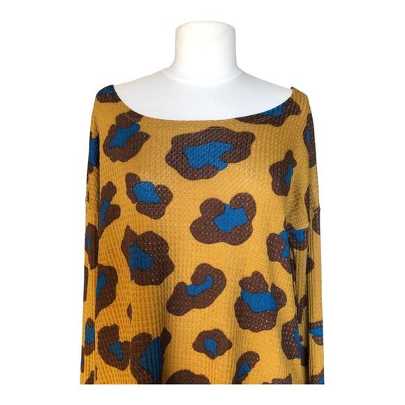 Bibi NWOT Pumpkin Blue Nutmeg Cheetah Long Sleeve Scoop Neck Top Small - Picture 2 of 14